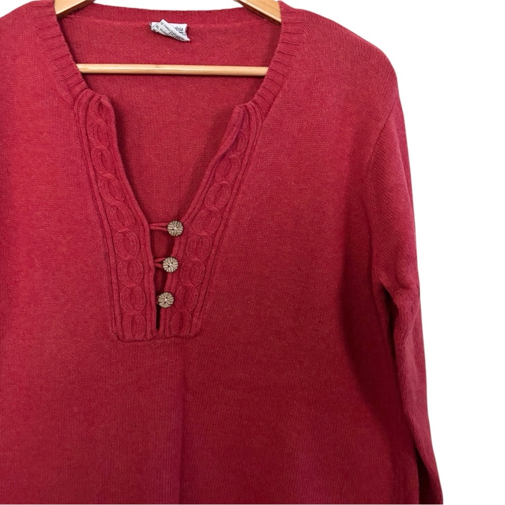 Columbia Wooden Button V-Neck Red Sweater
